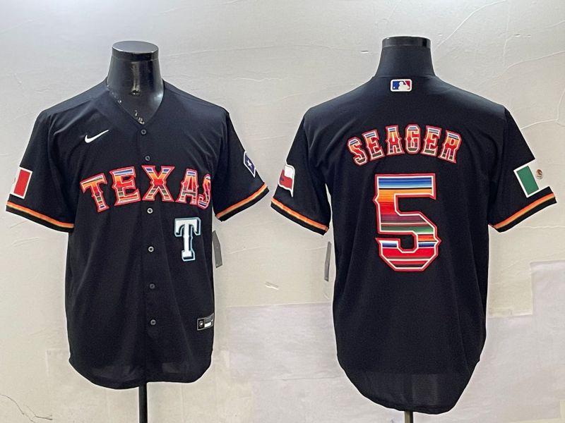 Men Texas Rangers #5 Seager Black Mexico 2025 Nike MLB Jersey style 5